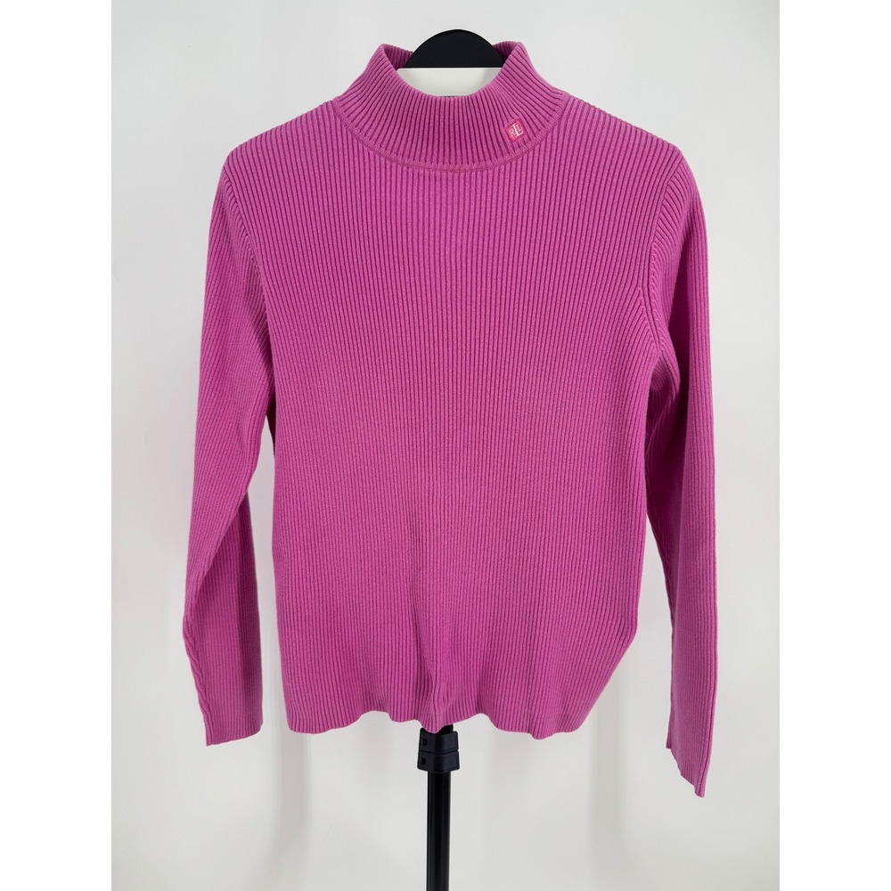 Lauren Ralph Lauren Magenta Pink Ribbed Mock Neck Cotton Sweater Womens Medium